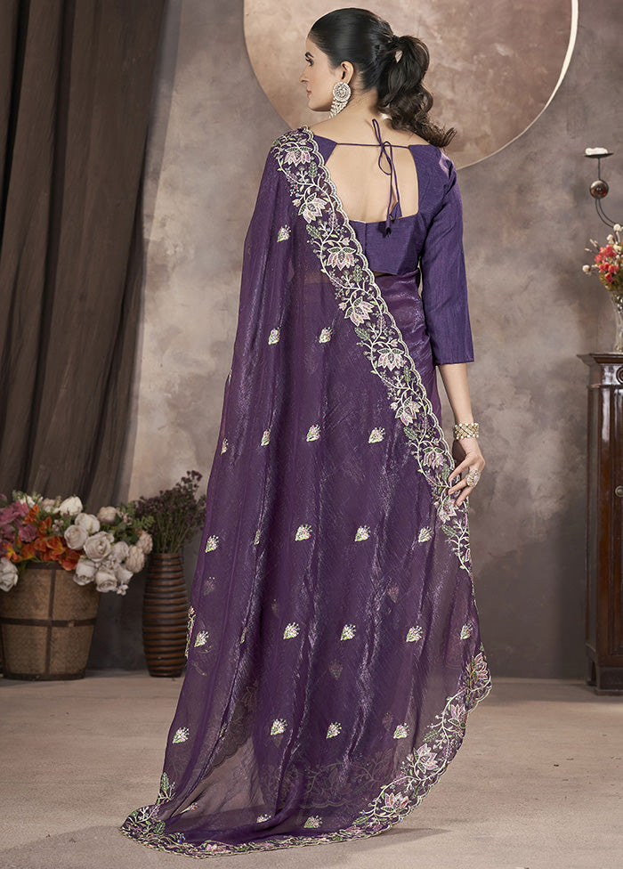 Purple Spun Silk Saree With Blouse Piece With Paypal Sale Online