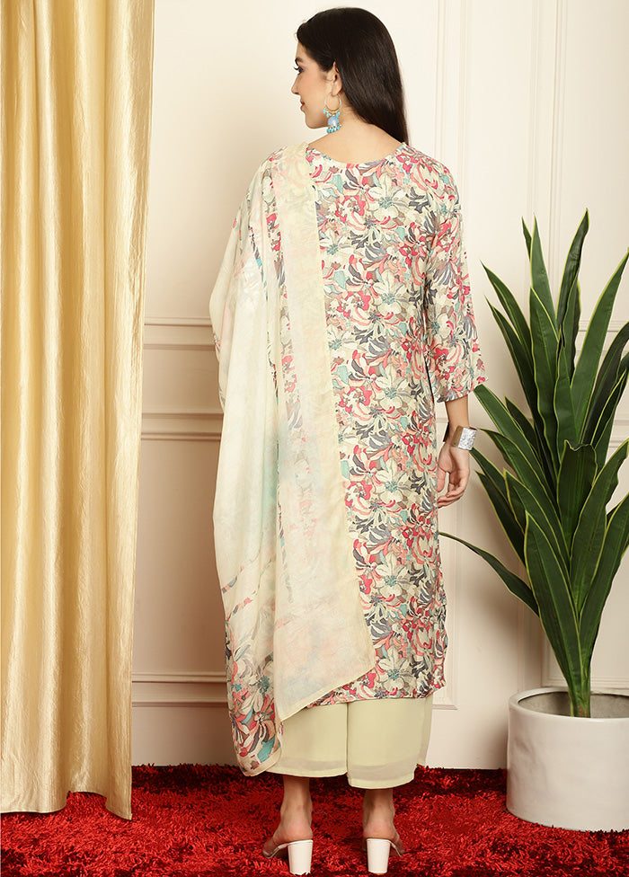 3 Pc Multicolor Unstitched Silk Suit Set Very Cheap Pice