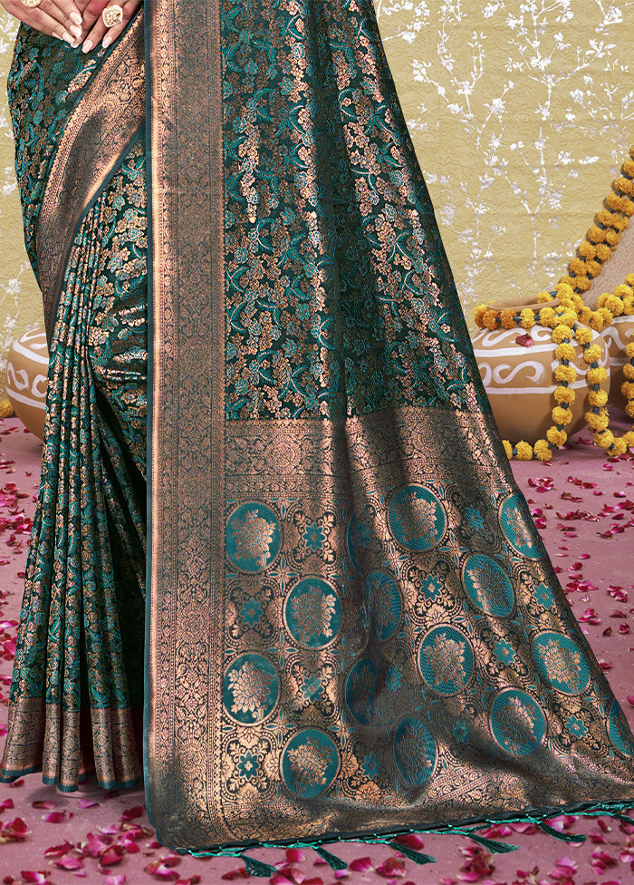 Rama Green Spun Silk Saree With Blouse Piece Outlet Manchester Great Sale