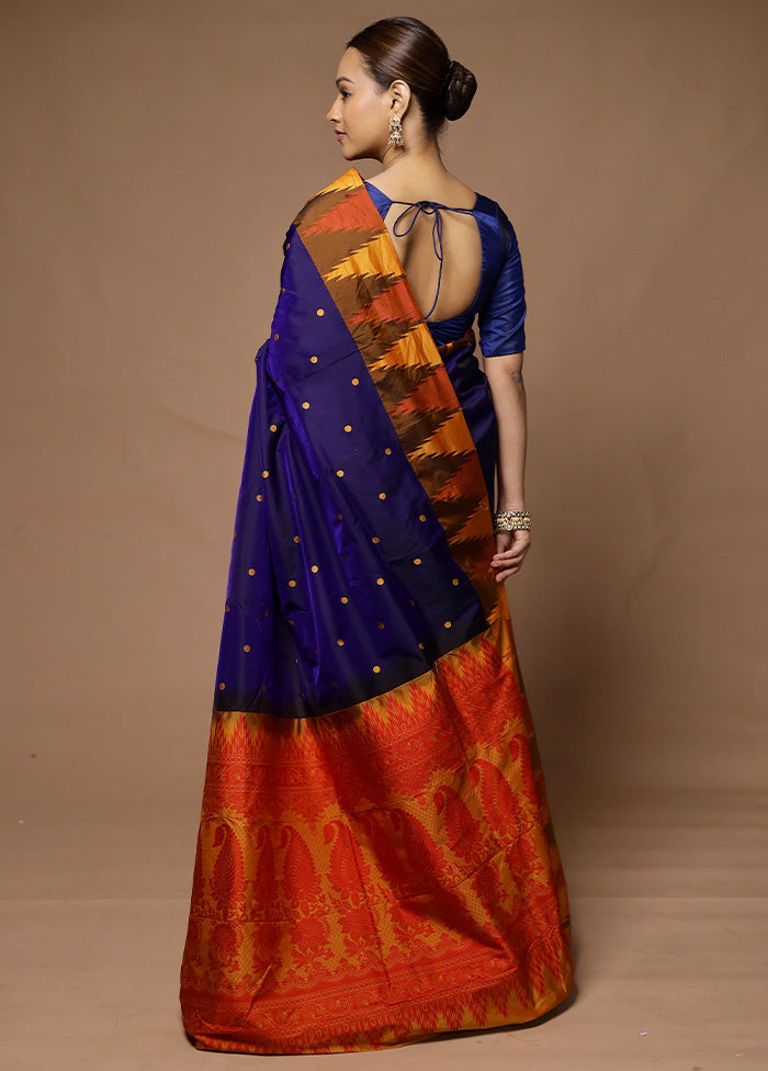 Blue Kanjivaram Silk Saree With Blouse Piece Sale Real