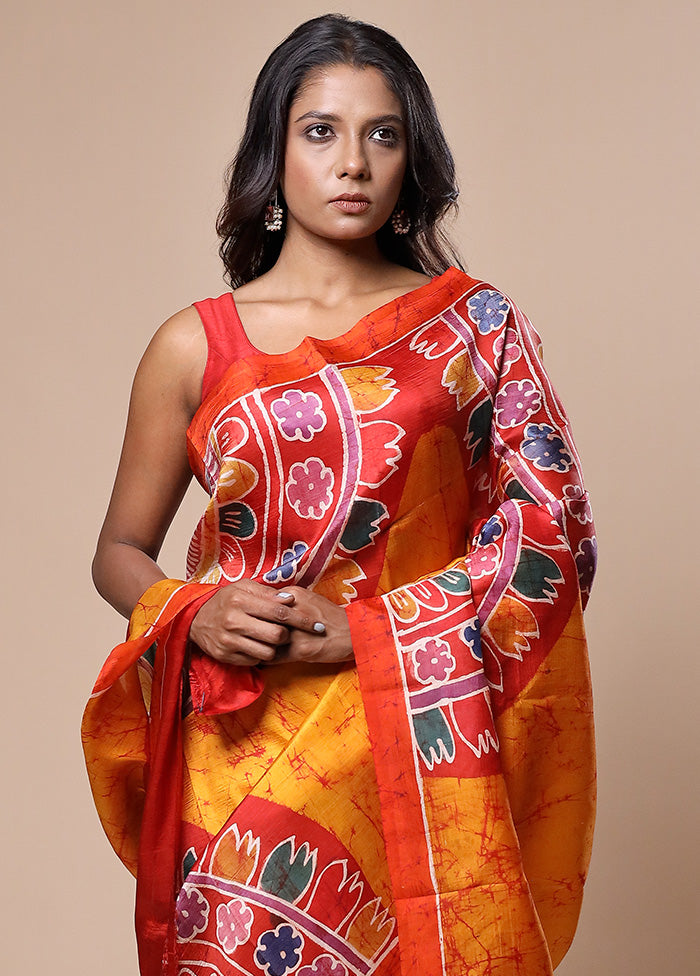 Yellow Printed Pure Silk Saree Without Blouse Piece Best Place For Sale