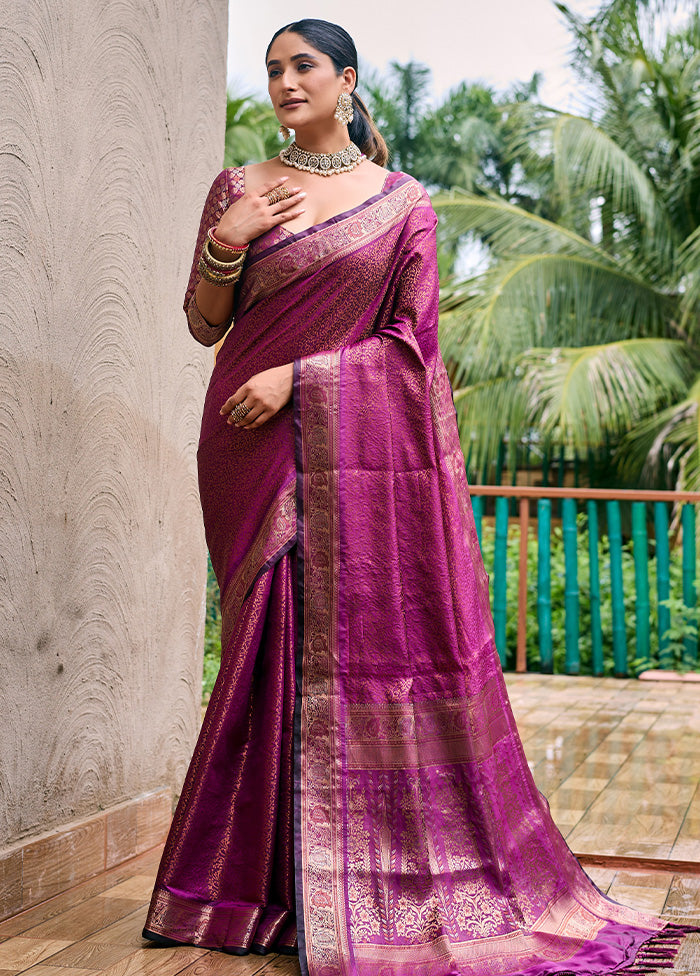 Wine Kanjivaram Silk Saree With Blouse Piece Cheap New Styles