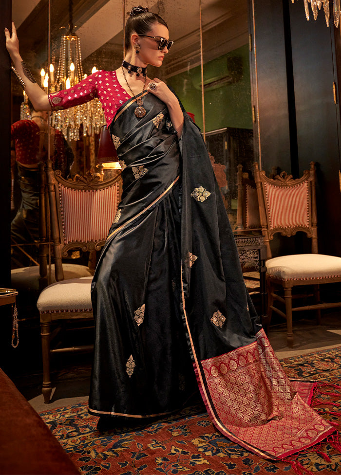 Black Satin Silk Saree With Blouse Piece The Cheapest For Sale