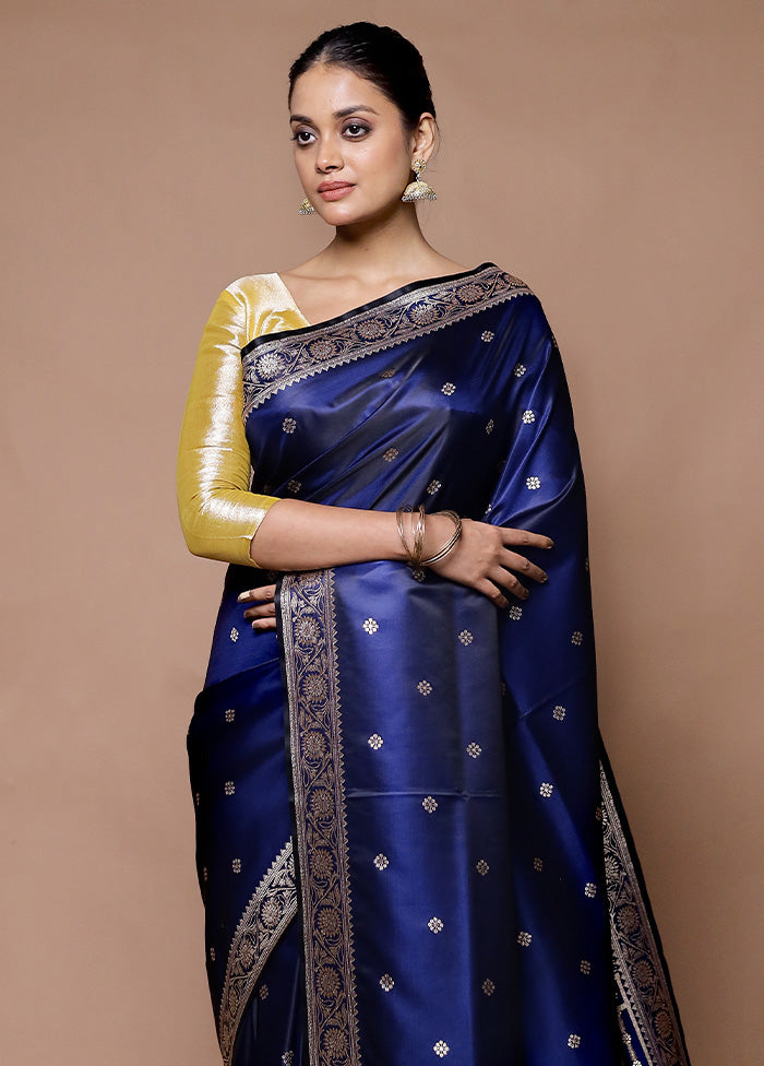 Blue Banarasi Silk Saree With Blouse Piece Clearance Perfect