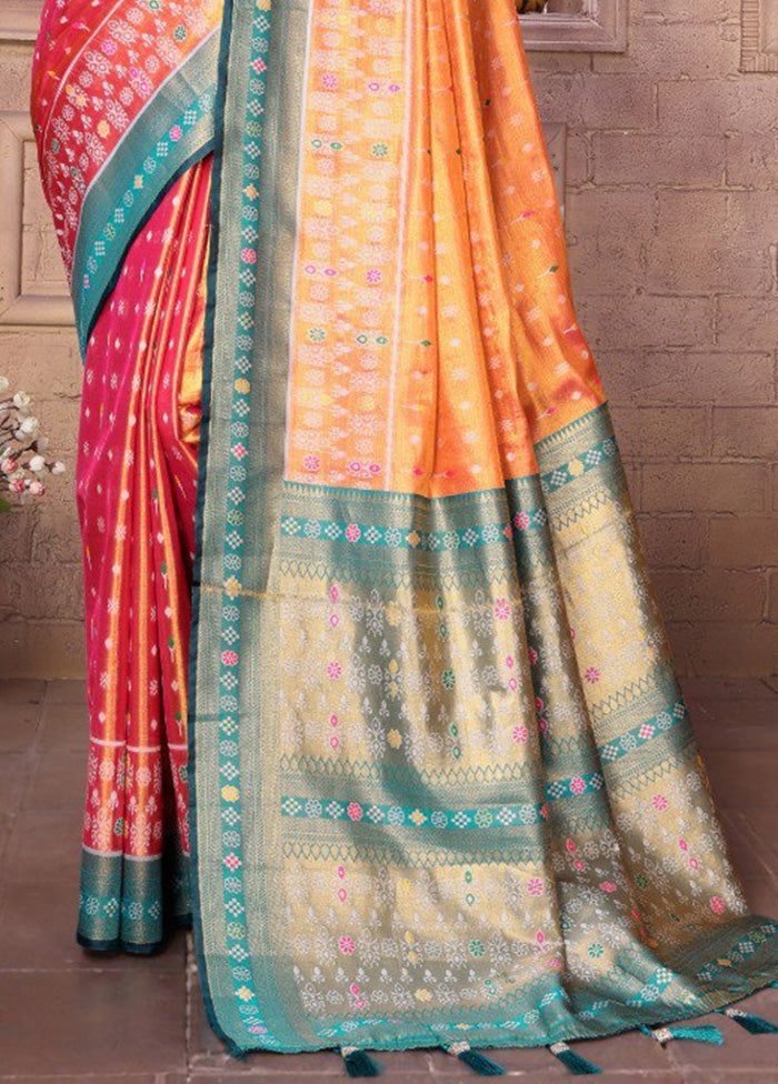 Orange Banarasi Silk Saree With Blouse Piece Tumblr Cheap Online