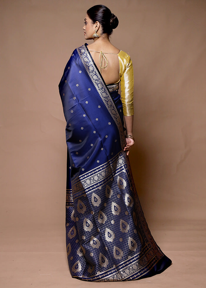 Blue Banarasi Silk Saree With Blouse Piece Clearance Perfect