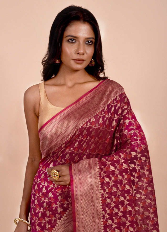 Pink Kora Silk Saree With Blouse Piece Clearance Recommend