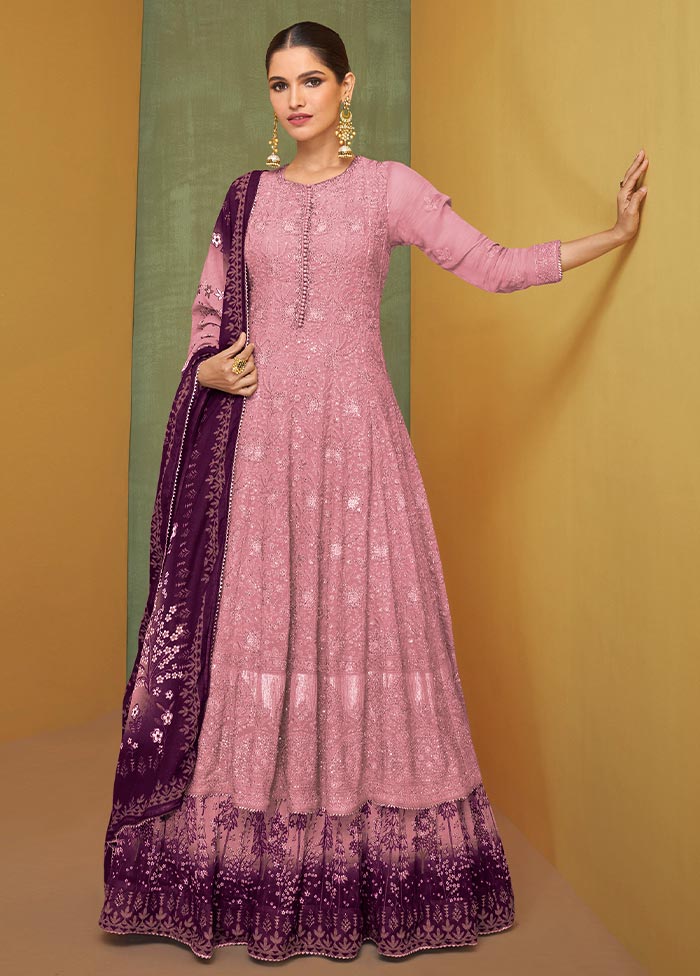 3 Pc Pink Semi Stitched Georgette Suit Set Sale Cost