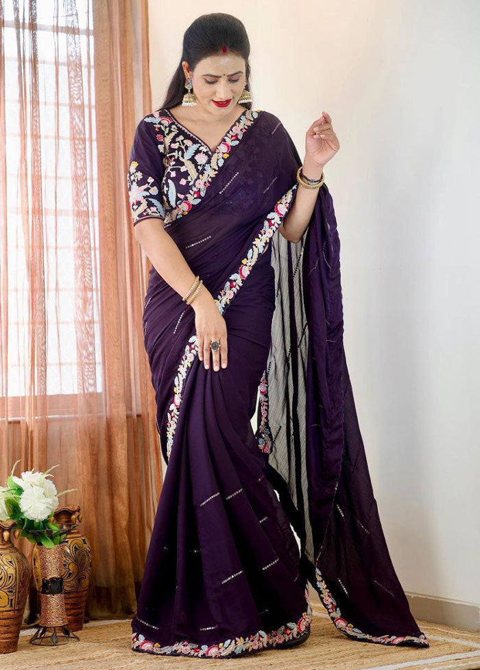 Voilet Spun Silk Saree With Blouse Piece Cheap Sale Manchester