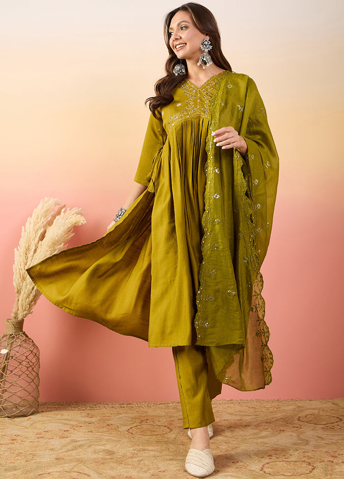 3 Pc Mustard Readymade Silk Suit Set Clearance Largest Supplier