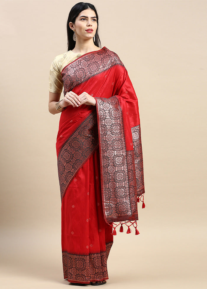 Red Banarasi Silk Saree With Blouse Piece Official For Sale