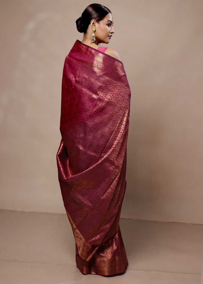 Pink Kanjivaram Silk Saree With Blouse Piece Wiki For Sale