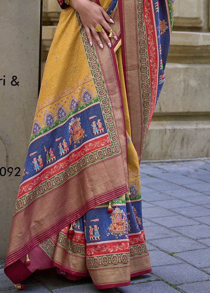 Mustard Spun Silk Saree With Blouse Piece Discount Shop