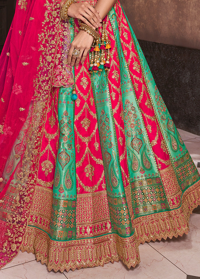 3 Pc Pink Silk Semi Stitched Lehenga Set Cheap Sale Amazon