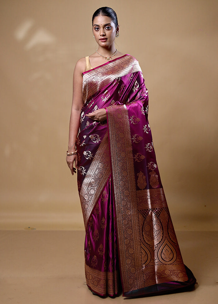 Purple Banarasi Silk Saree With Blouse Piece Sale Wholesale Pice