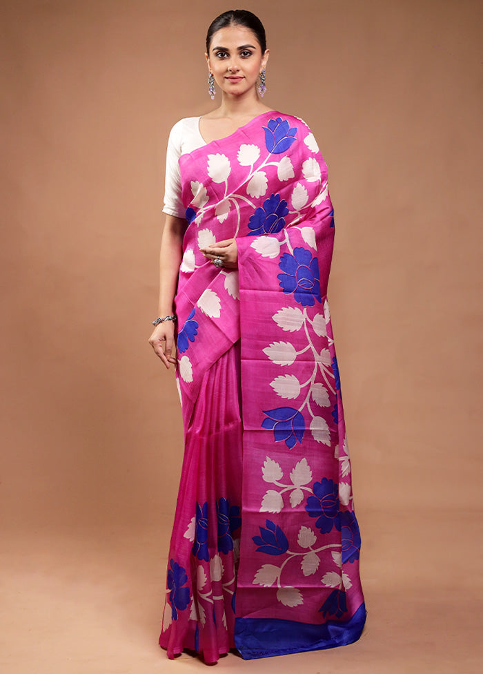 Pink Printed Pure Silk Saree Without Blouse Piece Online