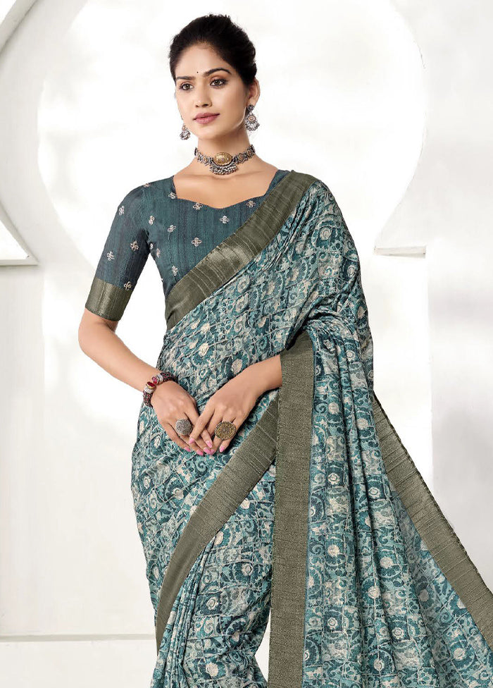 Turquoise Spun Silk Saree With Blouse Piece Outlet Ebay