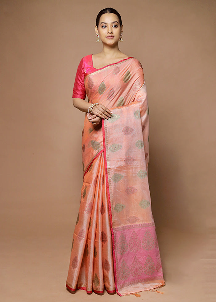 Peach Kora Silk Saree With Blouse Piece Free Shipping Geniue Stockist