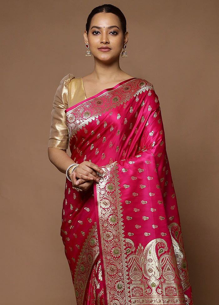 Pink Banarasi Silk Saree With Blouse Piece Discount 2025 Newest