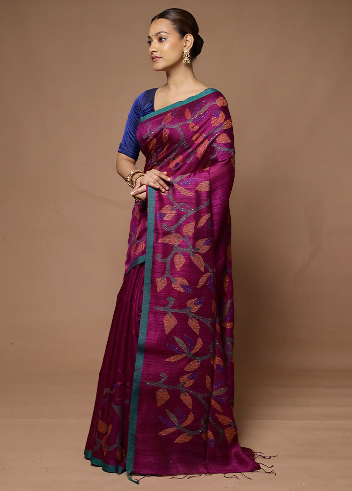 Purple Handloom Matka Pure Silk Saree With Blouse Piece Clearance 2025 New