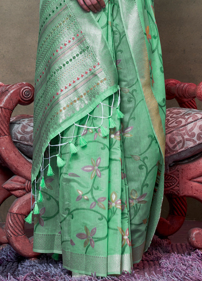 Green Cotton Saree With Blouse Piece Free Shipping Hot Sale