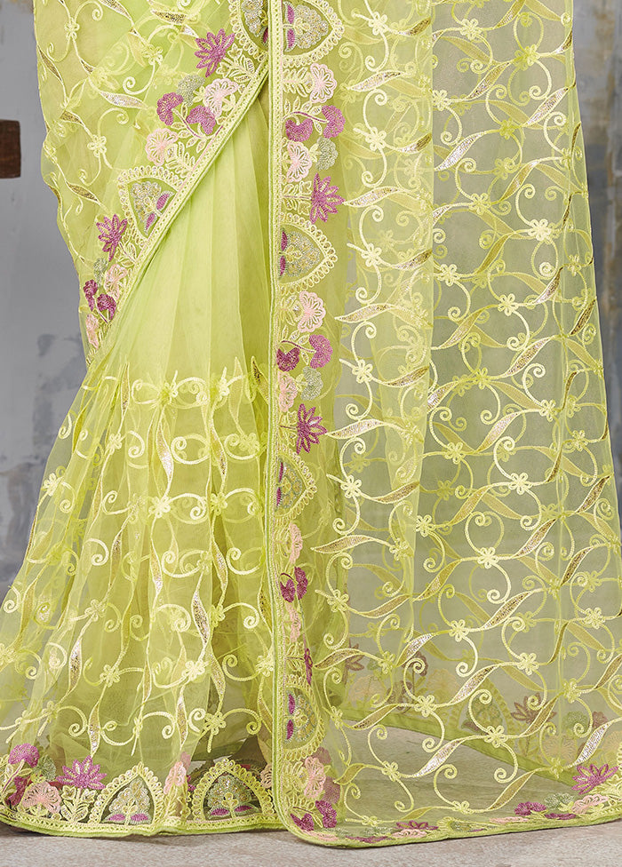 Green Net Net Saree With Blouse Piece Sale View