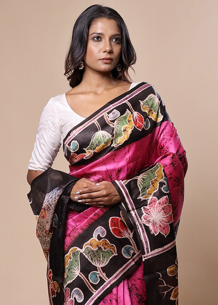 Pink Printed Pure Silk Saree Without Blouse Piece Wiki For Sale