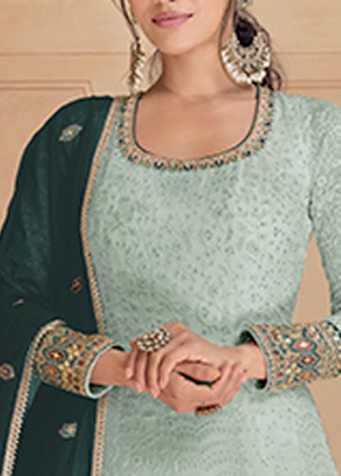 3 Pc Mint Green Semi Stitched Georgette Suit Set Low Pice Fee Shipping Sale Online