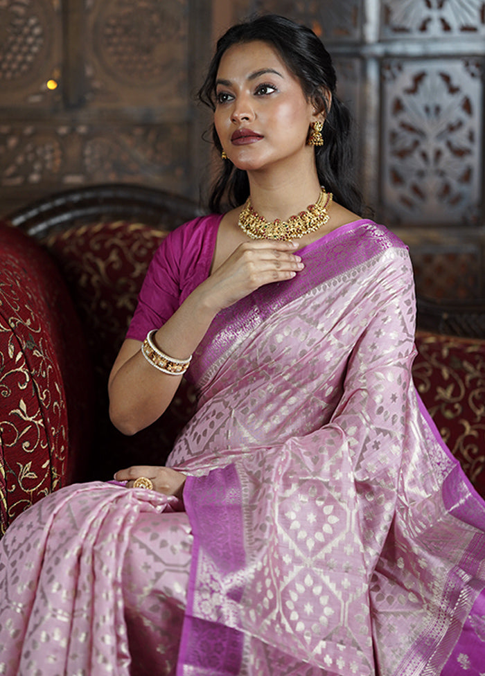 Pink Handloom Dupion Pure Silk Saree With Blouse Piece Sale 100% Original