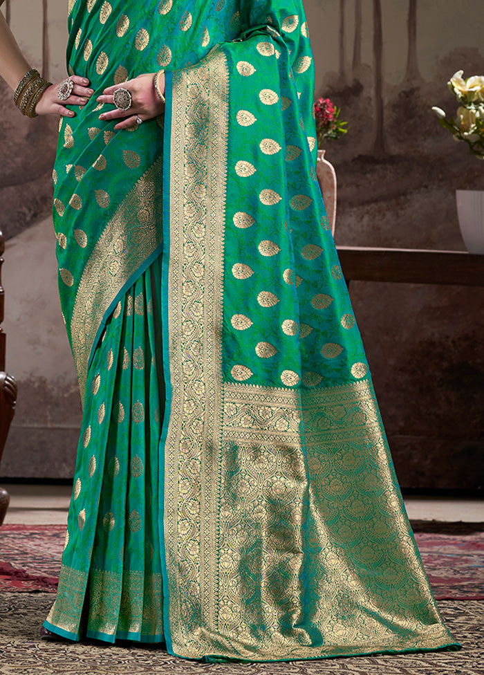 Green Spun Silk Saree With Blouse Piece Outlet Sale Online