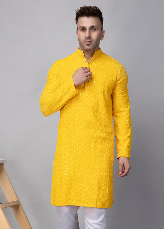 2 Pc Yellow Viscose Kurta Pajama Set Discount Low Shipping Fee