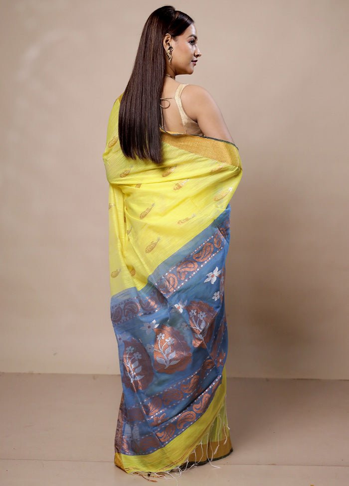 Yellow Khadi Cotton Saree With Blouse Piece Footlocker Pictures Sale Online