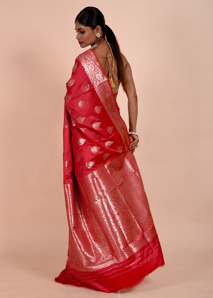 Red Banarasi Silk Saree With Blouse Piece Sale Free Shipping