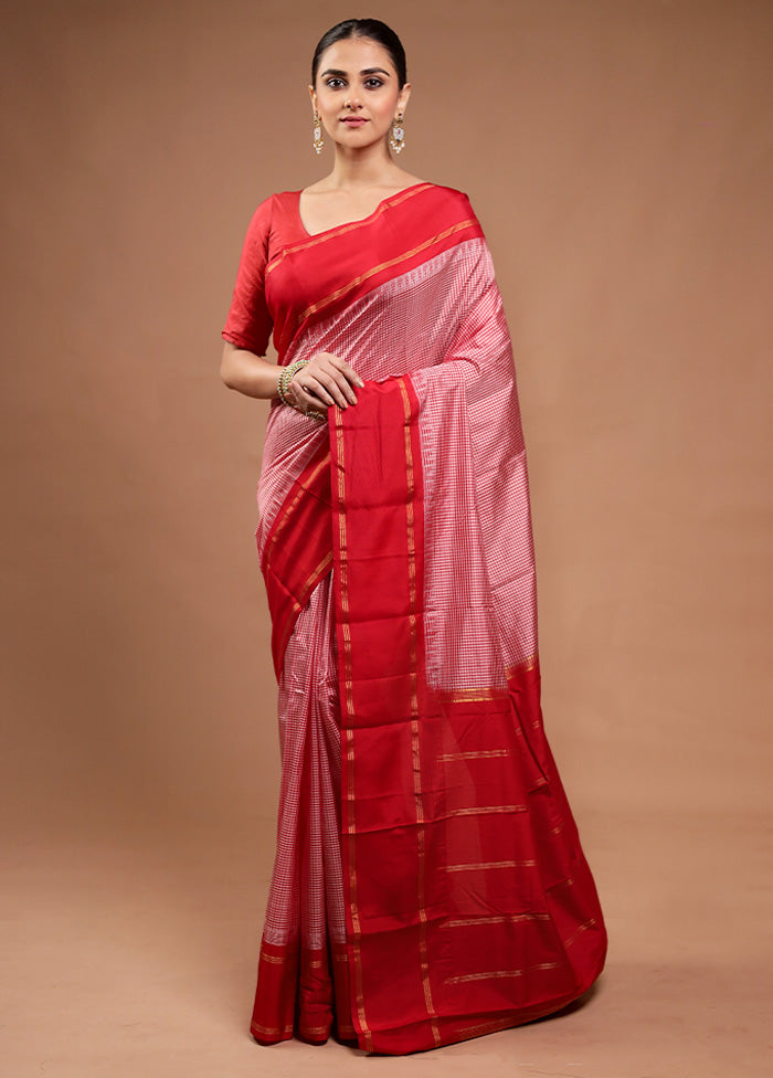 Pink Handloom Kanjivaram Pure Silk Saree With Blouse Piece Sale Hot Sale