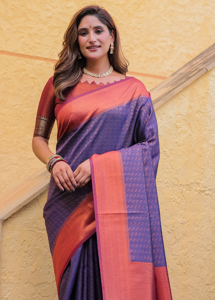 Purple Kanjivaram Silk Saree With Blouse Piece Get To Buy