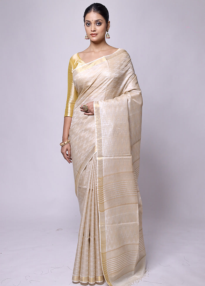 Cream Tussar Silk Saree With Blouse Piece How Much Sale Online