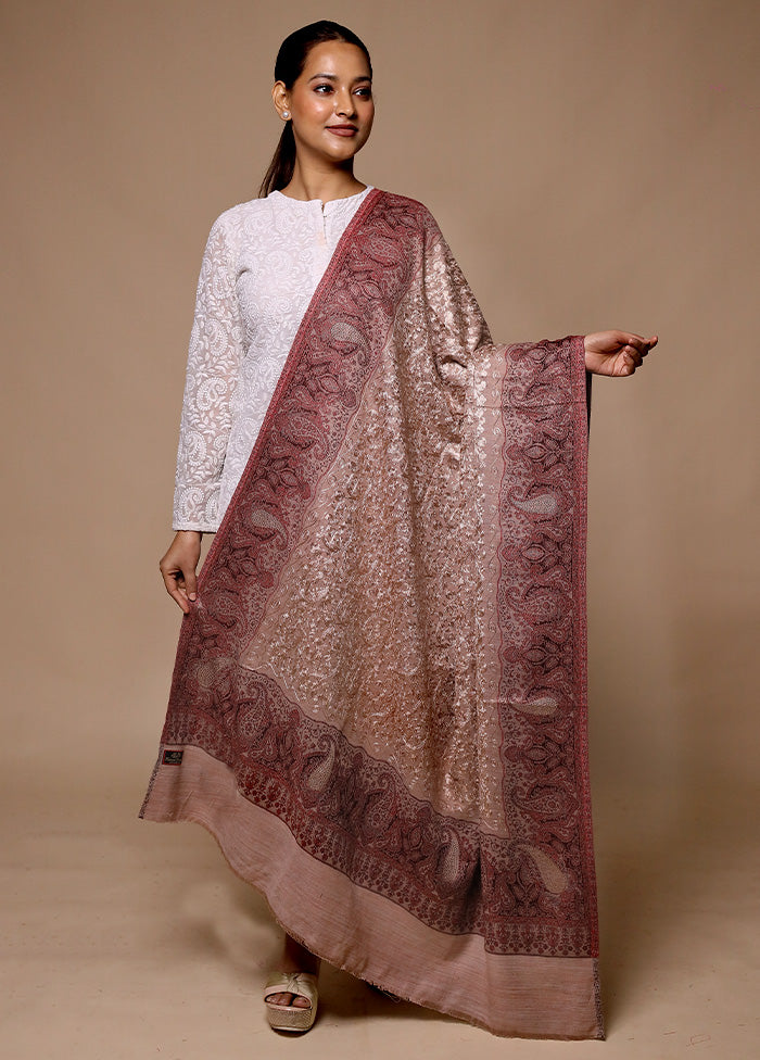 Brown Butta Work With Zari Woven Border Shawl For Sale Free Shipping