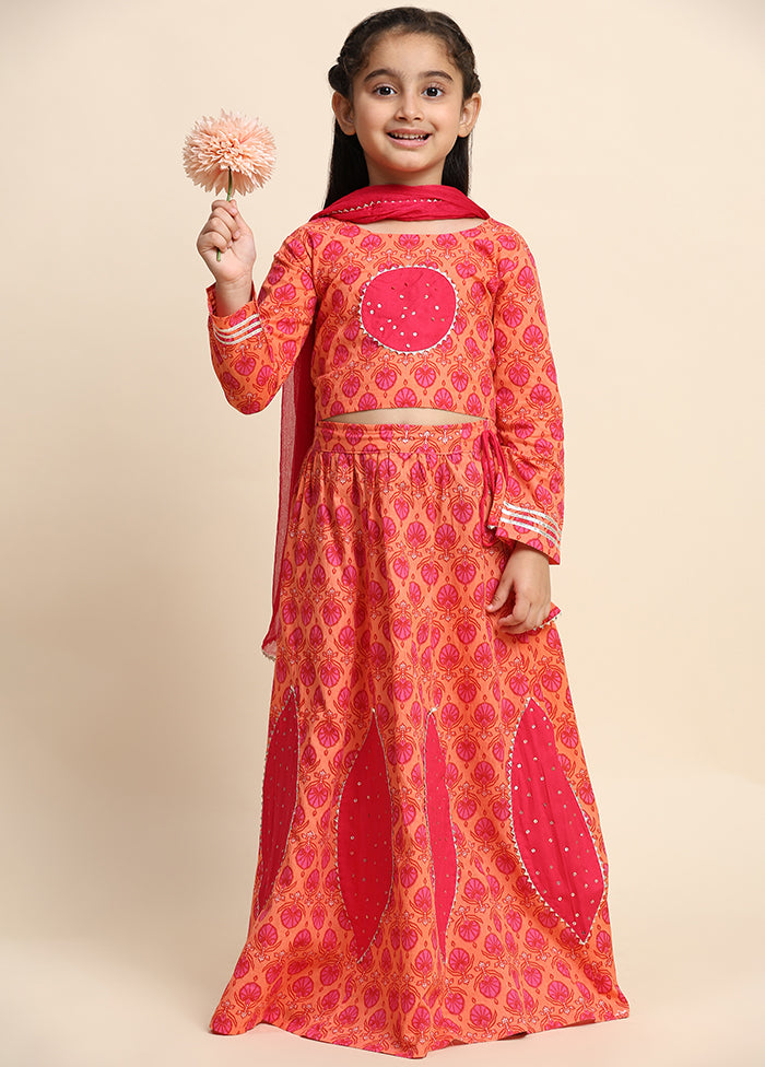 Orange Cotton Full Sleeves Round Neckshape Lehenga Limited Edition