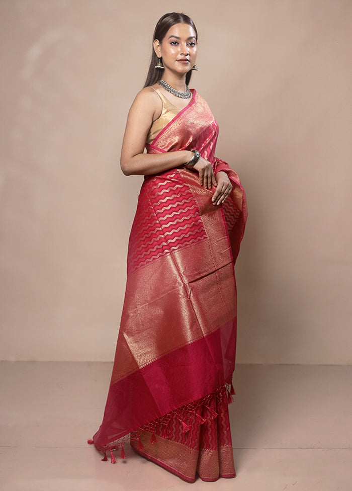 Red Kora Silk Saree With Blouse Piece Choice Cheap Pice