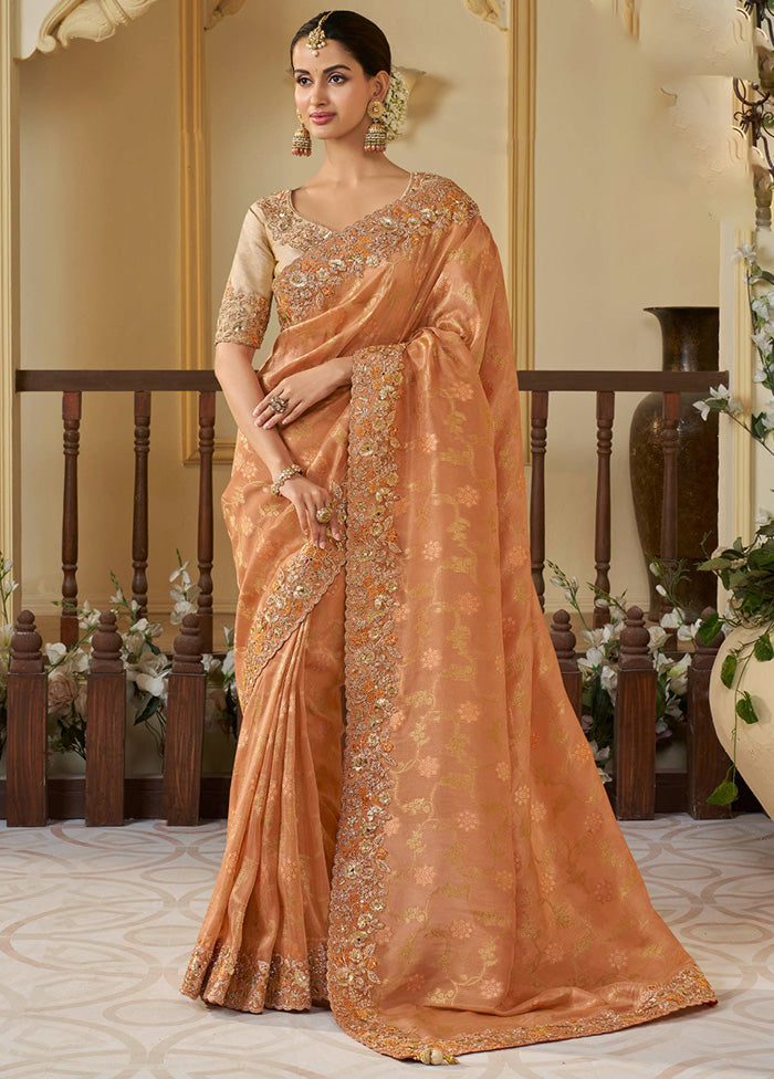 Orange Spun Silk Saree With Blouse Piece Best Wholesale For Sale