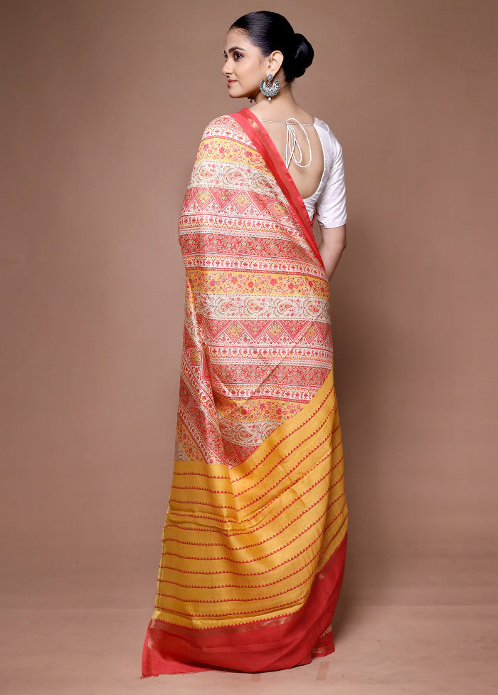 Cream Chanderi Cotton Saree With Blouse Piece Online Sale