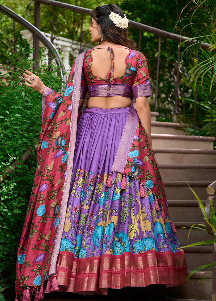 3 Pc Multicolor Silk Semi Stitched Lehenga Set Free Shipping