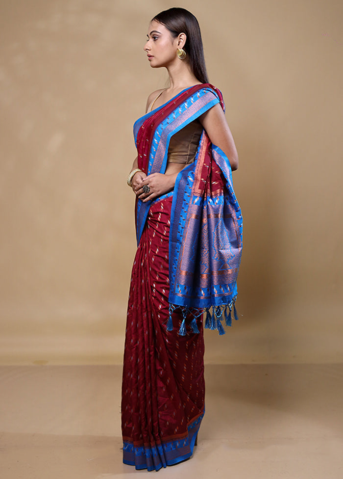 Maroon Dupion Silk Saree With Blouse Piece Free Shipping Manchester Great Sale