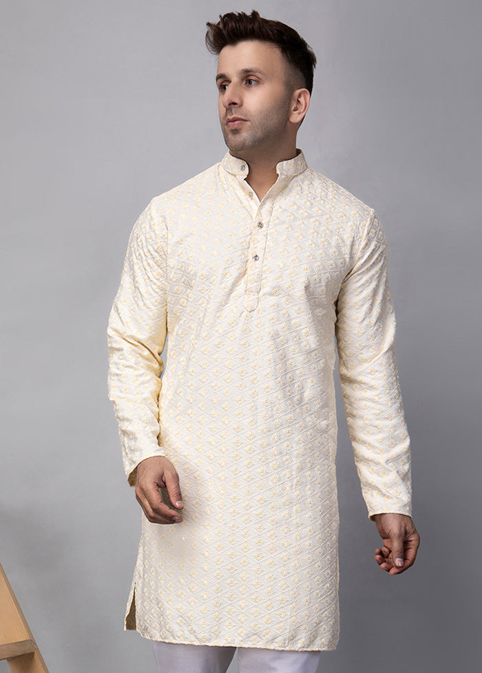 2 Pc off White Viscose Kurta Pajama Set Big Sale Cheap Online