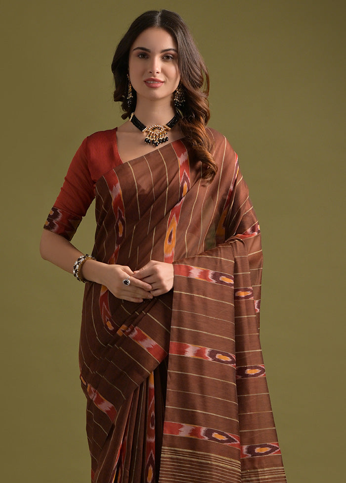 Coffee Pure Cotton Saree With Blouse Piece Very Cheap Cheap Online