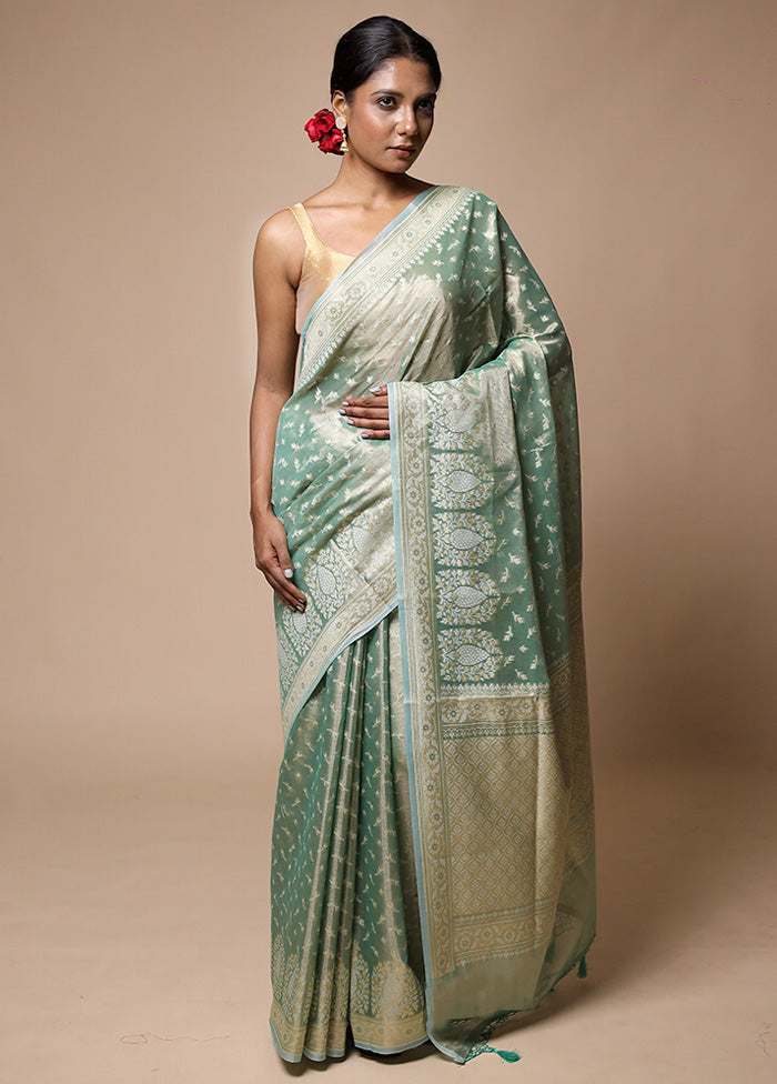 Green Tissue Silk Saree With Blouse Piece Free Shipping Comfortable