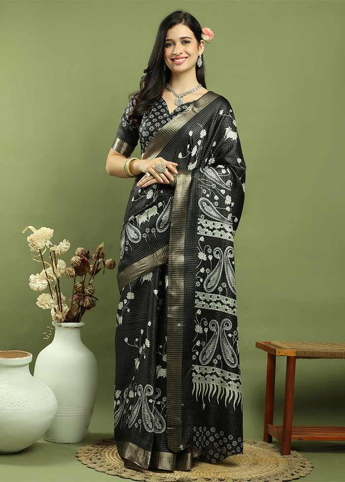 Black Dupion Silk Saree With Blouse Piece Pices Cheap Online