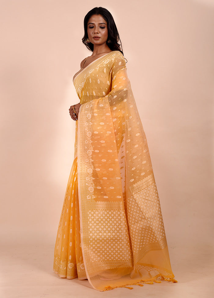 Orange Kora Silk Saree With Blouse Piece Cheap Sale Footlocker Finishline