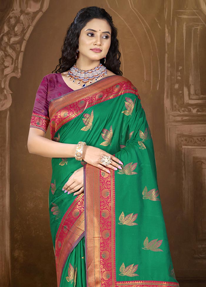 Green Dupion Silk Saree With Blouse Piece 100% Original