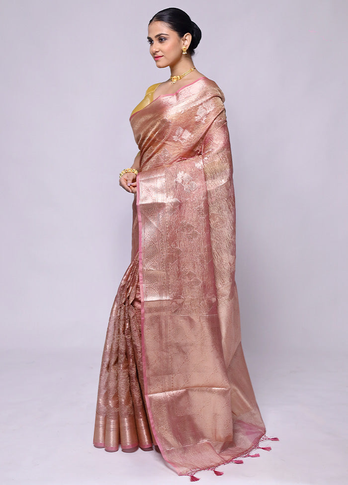 Pink Crushed Tissue Silk Saree With Blouse Piece For Sale Top Quality